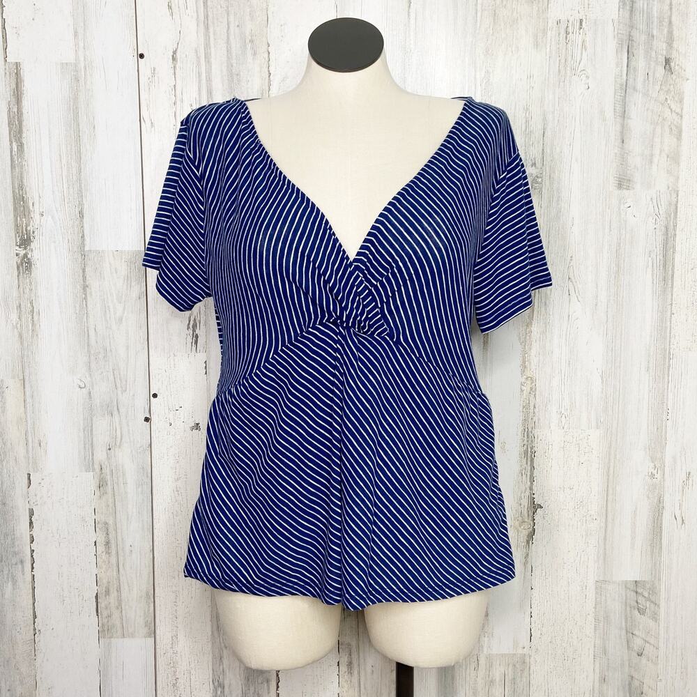 NWT Thyme + Honey Reversible Striped Top Blue White Tee Classic Preppy Size XL - Picture 6 of 12